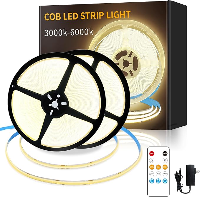 COB LED Strip Lights 100ft,3000K DC 24V Dimmable Warm White | LED Rope Lights for Bedroom,with Remote & app Control LED Lights Strip for Living Room, Shelf, Cabinet(2 Rolls of 50ft)
