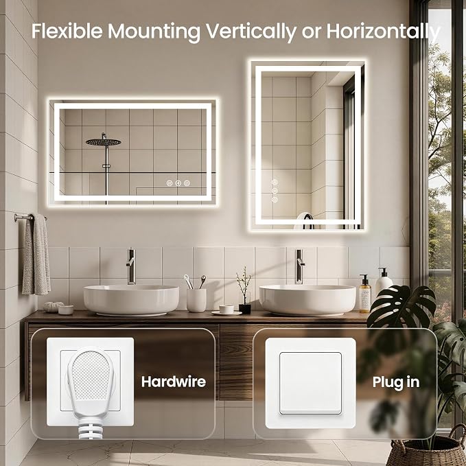 40x32 LED Bathroom Mirror with Anti-Fog, Backlit & Front Lit, Memory | Stepless Dimmable 3 Color CRI 95+ Shatterproof Tempered Glass ETL Listed for Safety Lighted Bathroom Vanity Mirror for Wall