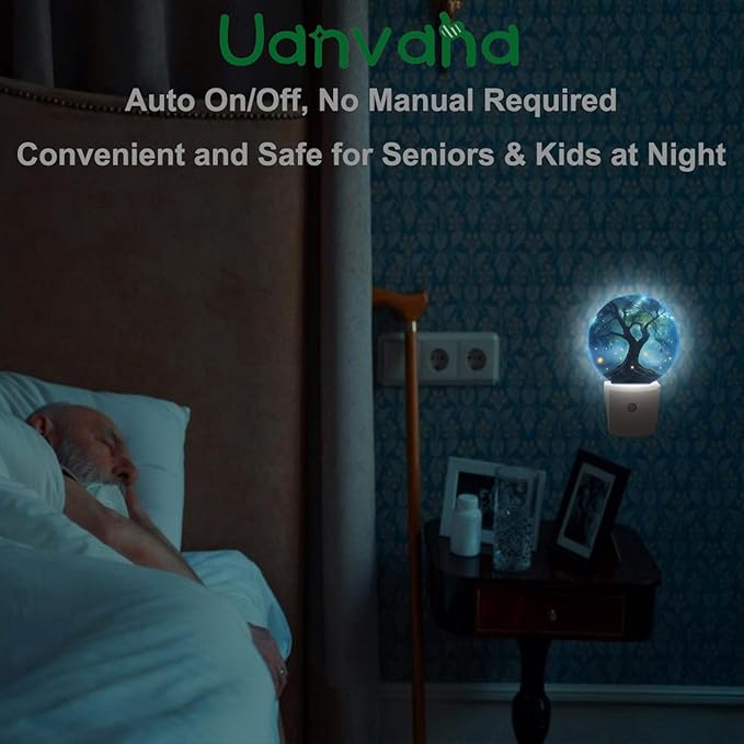 Growing Tree Night Light Forest Trees Firefly Glowworm Lightning Bug Night Lights Plug into Wall Auto on/Off LED Lighting 0.5W Sleep Friendly for Women Girls Boys