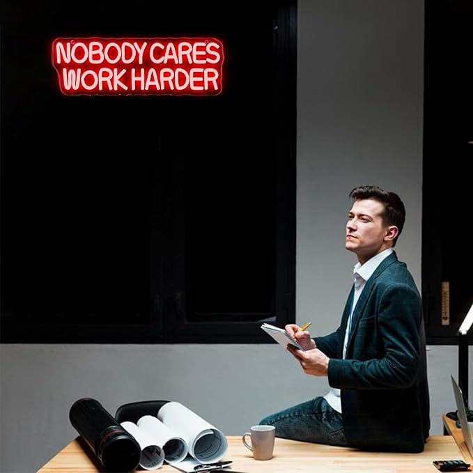 Allball Nobody Cares Work Harder Neon Sign, Motivational Neon Light USB Powered Lnspirational LED Neon Light Wall Art, for Office Study Room Or Gym Teen Bedroom Modern Decor(15.7 * 5.1 In)