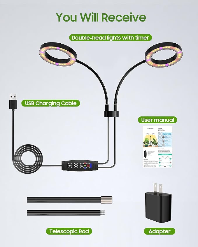 Grow Lights for Indoor Plants Full Spectrum, LED Plant Light with Metal Base, Plant Growing Lamps with Timer 3/9/12H, 3 Color Modes, 6 Brightness Levels, 23-30'' Adjustable Height