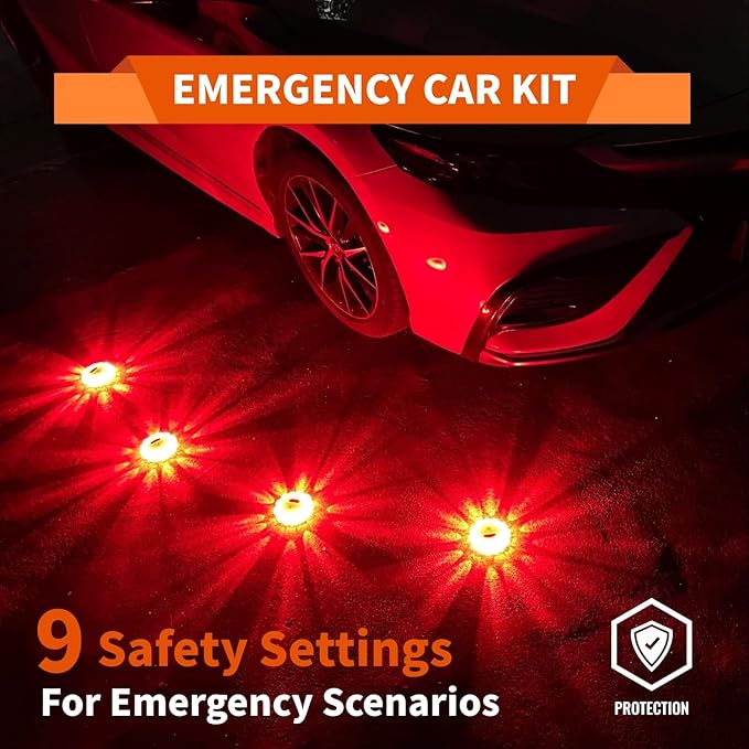 6-Pack LED Road Flare Car Emergency Kit,Magnetic Base & Hook Road Flares Safety Light With 9 Flashing Modes,Roadside Flares Emergency Lights For Vehicles (6 Pack Parts)
