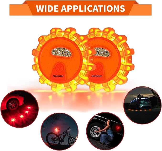 6-Pack LED Road Flare Car Emergency Kit,Magnetic Base & Hook Road Flares Safety Light With 9 Flashing Modes,Roadside Flares Emergency Lights For Vehicles (6 Pack Parts)