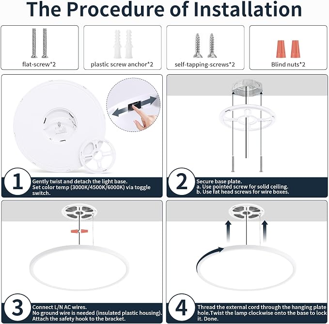MOONSEA Dimmable Flush Mount Ceiling Light 16 Inch Kitchen Fixture | 3000K/4500K/6000K , 28W 2800LM, 0.71 in Low Profile Ceiling, Brightness Dimmable with Dimmer, Installation Takes 20 minutes