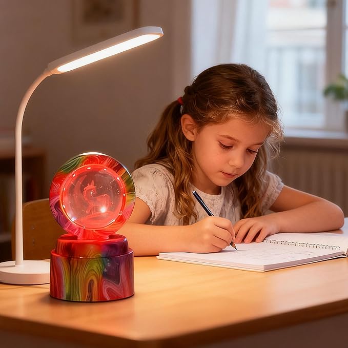 Cute Cartoon lamp,2.36 inch Rotatable 3D Crystal Ball Anime Night Light with 7 Colors Change,Color Box,Children's Room Decoration Holiday Gifts，Birthday Christmas Gifts (Unicorn)