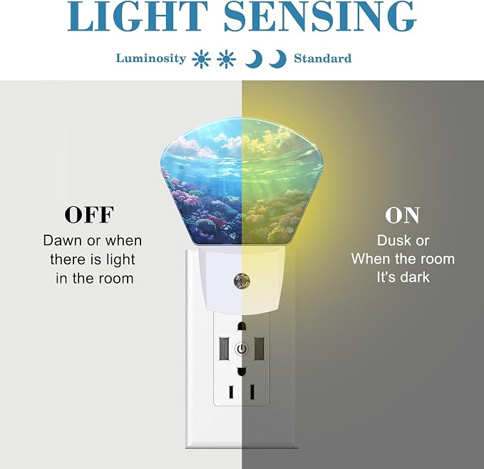 Underwater World Night Light Coral and Fish Nightlight Plug into Wall with Dusk to Dawn Sensor for Kid Girls Boys Women Men Room, Hallway, Kitchen, Bathroom, Stairs Decor