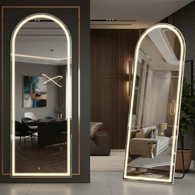 Alpen 71x26 Inches Arched LED Full Length Mirror, Floor Mirror with Stand | 3 Color Lighting, Free Standing Floor Mirrors, Lighted Full Body Mirrors for Bedroom, Dressing Room, Cloakroom