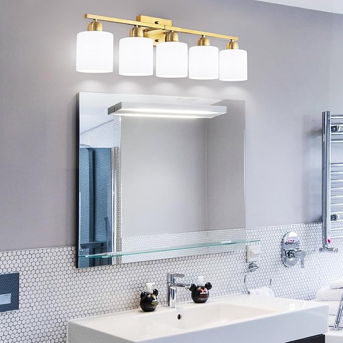 Bath Vanity Lights for Mirror, Restroom Lights Fixtures with Milky White Frosted Glass Shades,Bathroom Over Sink Light Fixtures, Bathroom Light Fixtures Over Mirror