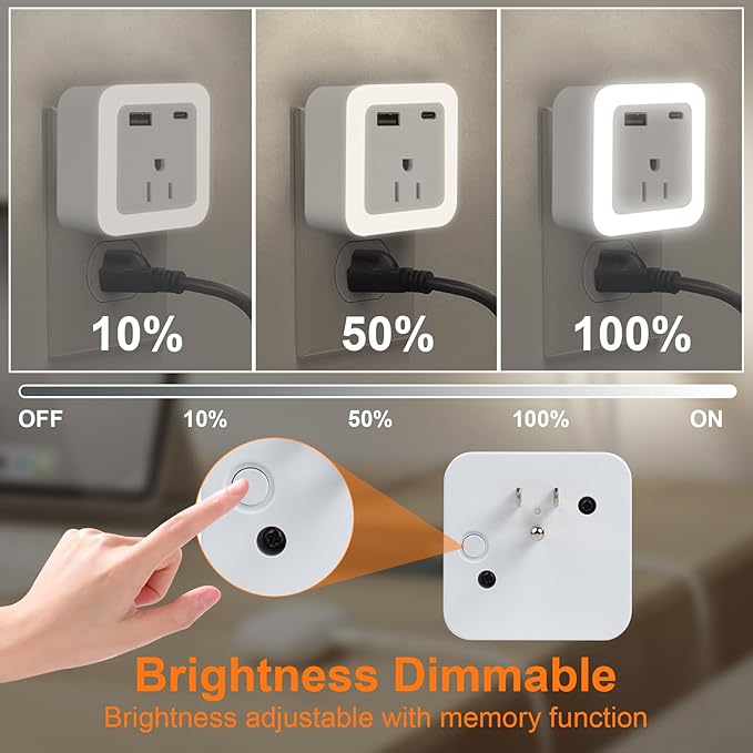 Night Lights Plug Into Wall 2 Pack Rechargeable Battery Backup Light Dusk to Dawn Sensor Night Light with Outlet Expander for Adults Kids Bedroom, Kitchen, and Bathroom (2, cool white, 5000K)