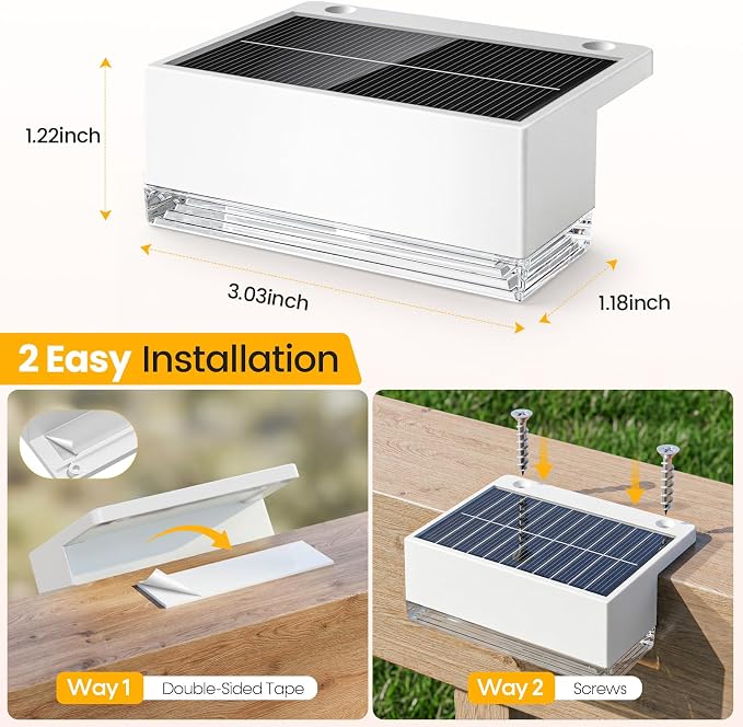 JOFIOS Solar Deck Lights, 3 Color Modes,Waterproof,White, 8 Pack | 3 Color Modes, IP65 Waterproof,Solar Lights for Deck,Fence,Step,Patio,Backyard Decor