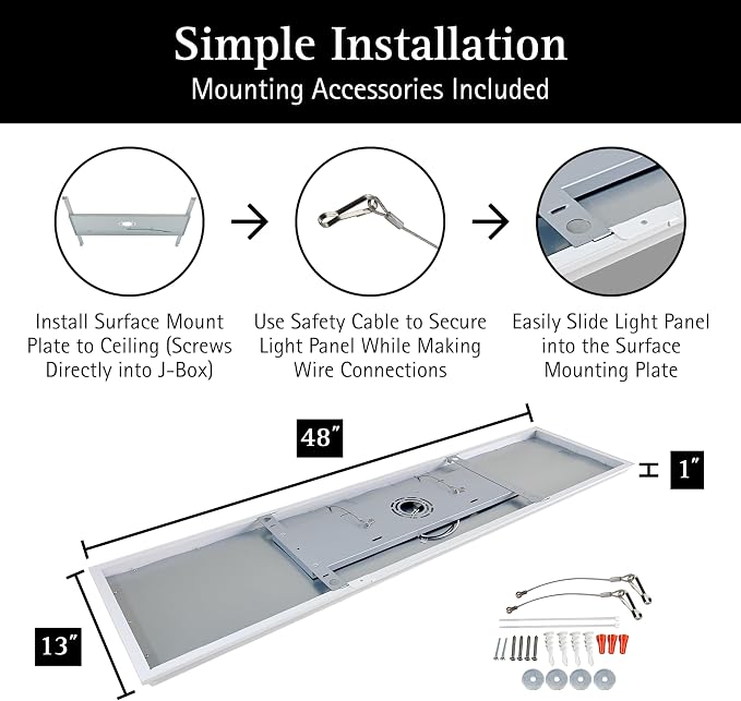 Ultralux Framed 1x4 Surface Mount LED Panel Dimmable 5CCT Matte White 2Pk | 4000 lumens, 120-degree beam, CRI>80, 48.5 x 12.5 x 1.2 in, aluminum, fits junction boxes, over 50,000 hours