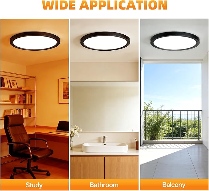 7Inch 2Pack LED Flush Mount Ceiling Light,3CCT,ETL Listed,Dimmable Black | Hardwired 3CCT Selectable 3000K-6000K,18W 1400LM Dimmable Round Flat Panel Light Fixture for Bedroom/Kitchen,Bathroom&Indoor
