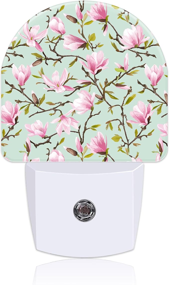 Plug in Night Lights Magnolia Flowers and Leaves Nightlight Plug Into Wall Dusk to Dawn Sensor LED Night Light for Kid Girls Boys Room Decor, Hallway, Kitchen, Bathroom, Nursery, Stairs