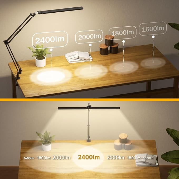 Led Desk Lamp for Home Office - 2400LM Ultra Bright Desk Light -Eye Caring Desk Lamp with Clamp - Adjustable Office Lamp with Remote Control- Easy Installation - 24W Black