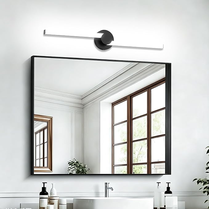 Bathroom Lighting Fixtures Over Mirror: 30 Inch Rotatable Bathroom Vanity Light ETL Listed - Modern Black Vanity Lighting Fixtures 5700K Cool White 3000LM 36W IP44 - LED Vanity Light Dimmable(1 Pack)