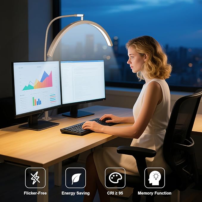 Professional Half Moon LED Desk Light for Nail Techs & Artists – Flexible Gooseneck Lamp with Clamp, 3 Color Modes & 5 Brightness Levels for Manicure, Tattoo, Beauty Work
