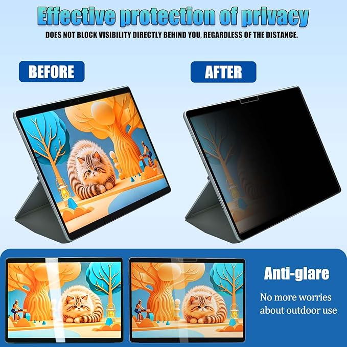 Privacy Screen for Microsoft Surface Pro 11,10, X,9, 8 - Privacy Screen Protector Surface Pro 11,10, X,9, 8 Screen Protector - Fully Removable,Easy to Install,Reusable,No Bubbles Screen Protector