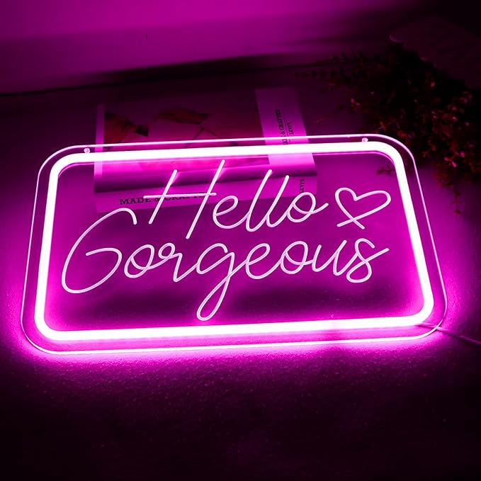 Hello Gorgeous Neon Sign for Wall Decor, Dimmable Hello Beautiful Neon Lights for Home Party Wedding Birthday Bar Club Gifts, Led Light Sign Bacelorette Party Decorations ﻿