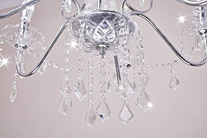 Saint Mossi 6 Light Crystal Chandelier Light Fixture Modern Chandelier Pendant Lighting, Chrome Pendant Raindrop Chandelier for Dining Room,Bedroom,Living Room,H23 x D24