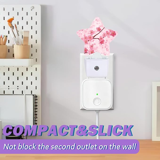 Energy Efficient Nightlights Plug in Wall, Pink Flowers Night Light for Kids Bedroom Decorative, Spring Floral Dusk-to-Dawn Sensor Sleep Friendly Lamp for Nursery Bathroom Basement