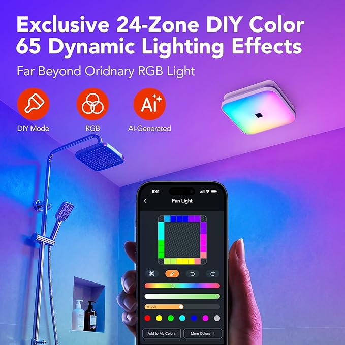 OREiN Matter Smart Bathroom Exhaust Fan with Light, 110 CFM Quiet Bathroom Fan, Tunable White 2700K–6500K & RGB Mood Lighting, Easy Installation, Remote Control, No Speaker, Works with Alexa & Google