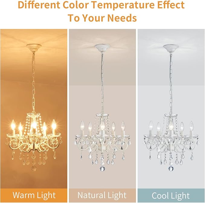 ANJIADENGSHI Small Crystal Chandelier, Modern White Chandelier Dining Room Light Fixture, Mini Crystal Pendant Light for Bedroom Ceiling Light Fixture for Living Room Entryway Kitchen Island Hallway