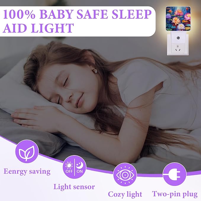 Magic Lotus Flower Night Light,Plug-in Night Lights with Dusk-to-Dawn Sensor for Bedroom,Bathroom and Living Room Sleep Friendly lamp 0.5w