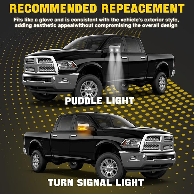LED Side Mirror Light Turn Signal Bulb Puddle Lamp Lens Cover Fit For Dodge Ram 1500 2009-2018 Ram 2500 2010-2018 Replaces 68064949AA/68064949AA Left Driver Right Passenger side