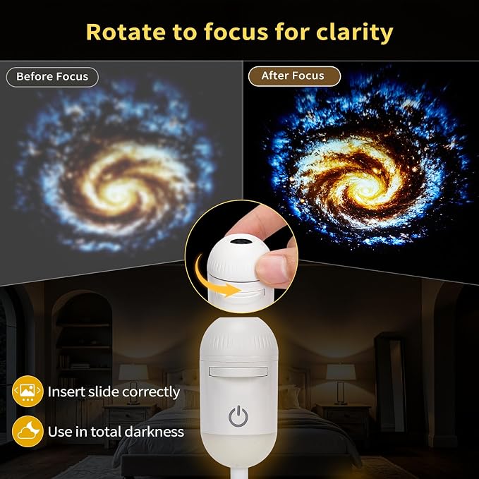 Galaxy Projector Night Light,Adjustable Focus USB Starry Sky Night Light Projector with 12 Projection Films,360° Plug and Play Hd Galaxy Star Projector for Bedroom Car,Adjustable Brightness