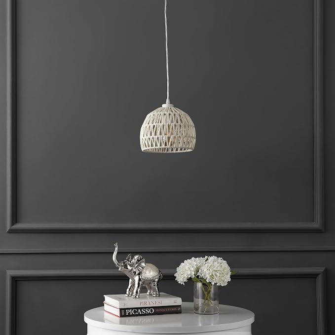 JONATHAN Y Campana 1-Light Pendant Dome Ceiling Lamp, 8.25", Cream | Modern Coastal Farmhouse Decor, Adjustable Height, Woven Rope Metal Frame, LED Bulb Included, UL Listed