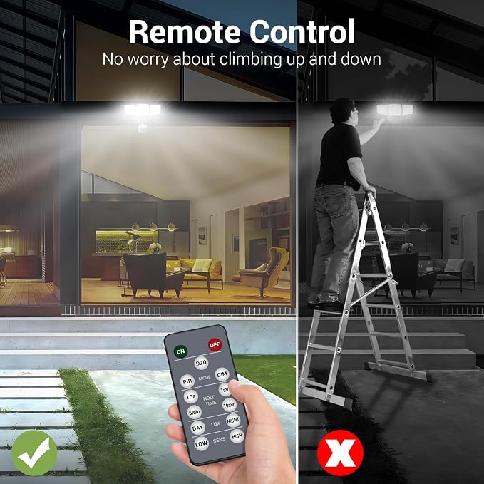 Outdoor LED Flood Lights D2D Security Lights Motion Sensor Remote 45W 5000K | NOVOSTELLA 1Pack Outside Motion Floodlights IP65 Waterproof Dusk to Dawn 3 Heads Wired Wall Adjustable for Garage Yard House