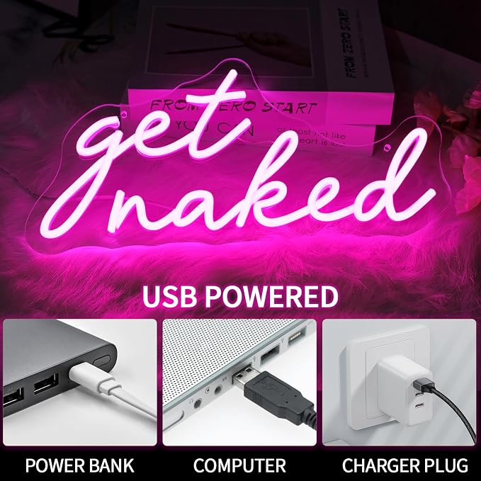 Get Naked Neon Sign for Wall Decor Dimmable Led Lights Signs Pink Led Signs for Bedroom decor Letters Neon Light Room Decor for Bar Party Pub Salon Decoration Girls Gift
