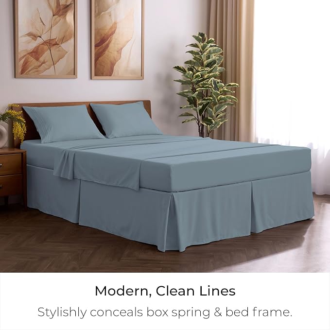 Mellanni Bed Skirt Queen Size - Tailored Drop Bed Skirting | 15-Inch Pleated Dust Ruffle - Hotel Luxury Bedding - Wrinkle, Fade, Stain Resistant - 1 Bedskirt (Queen, Blue Hydrangea)