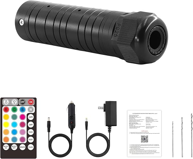 6W Fiber Optic Light Engine for Starlight Headliner, Bluetooth App/RF Remote Control with Music Mode, Car Plug & Power Adapter, PG Connector & 3 Drill Bits