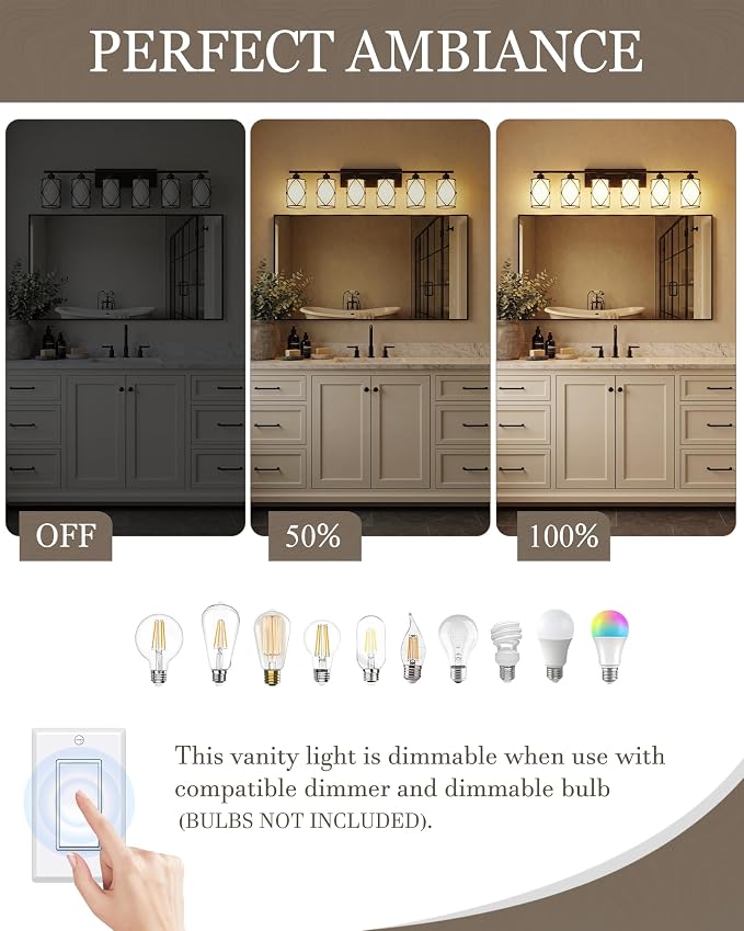 6-Light Oil Rubbed Bronze Bathroom Light Fixtures with Milk Frosted Glass, 42" Modern Bathroom Vanity Lighting Fixtures Over Mirror with Metal Cage, Wall Sconce Lights for Bath, CH9176ORBW-6W