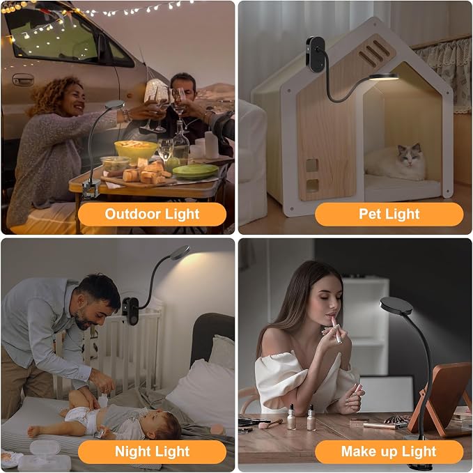 Rechargeable Clip on Light for Bed, 61 LED Cordless Reading Lamp with 3 Color Modes & 10 Brightness Levels, Portable and Flexible Book Light Clamp on Office Desk Bunk Bed Dorm Headboard (Black/3.5'')