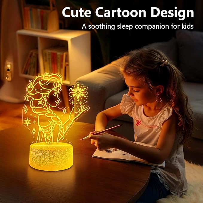 Cute Night Light for Kids, 16 Colors Change Princess Decor Lamp with Remote, Dim for Girls Bedroom 3D Illusion LED Night Lights, Ideal Gifts for Girls Christmas Birthday Party Room Decoration