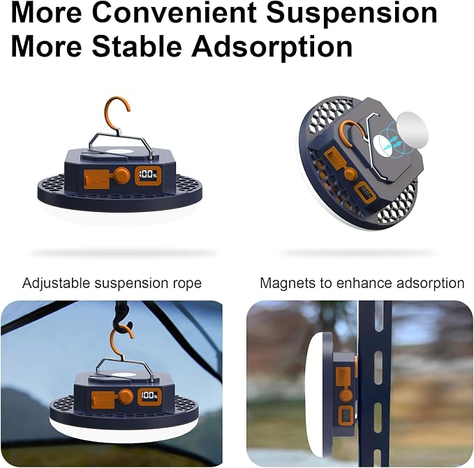 10000mAh 4000LM Camping Light 4 Light Modes Portable LED Camping Lantern Rechargeable Light 30W with Digital Power Display and Magnet , IPX5 Waterproof Tent Lights Power Failure Emergency Light