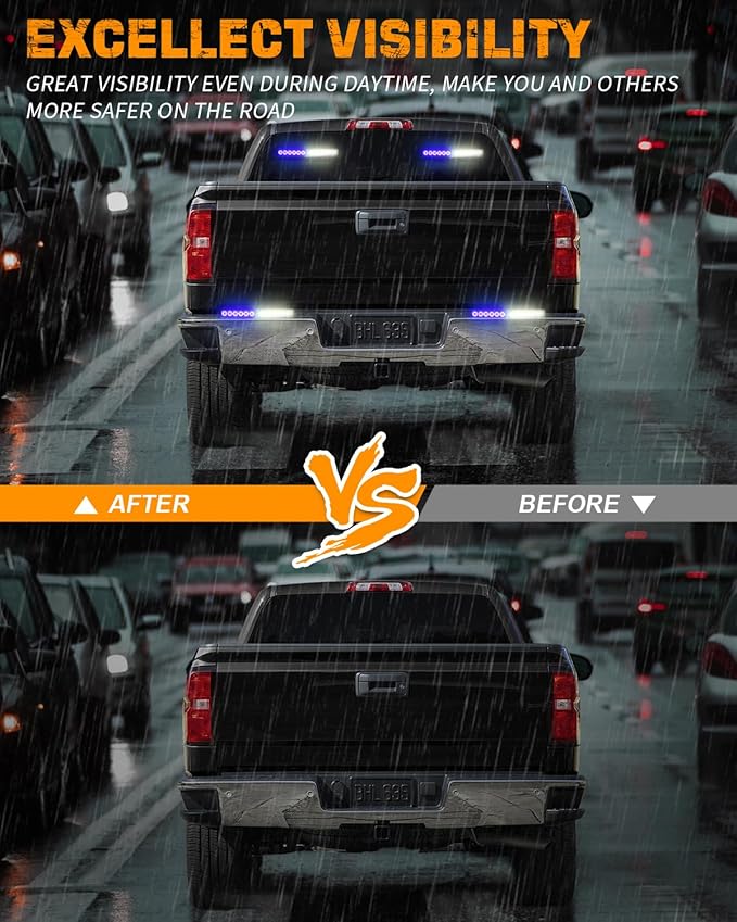 XRIDONSEN 2x 10.7 inch Blue White Emergency Lights 24 LED Warning Flashing Safety Side Window Front/Rear Windshield Strobe Lights Grill Surface Mount for Police Firefighter Ambulance Vehicles Trucks