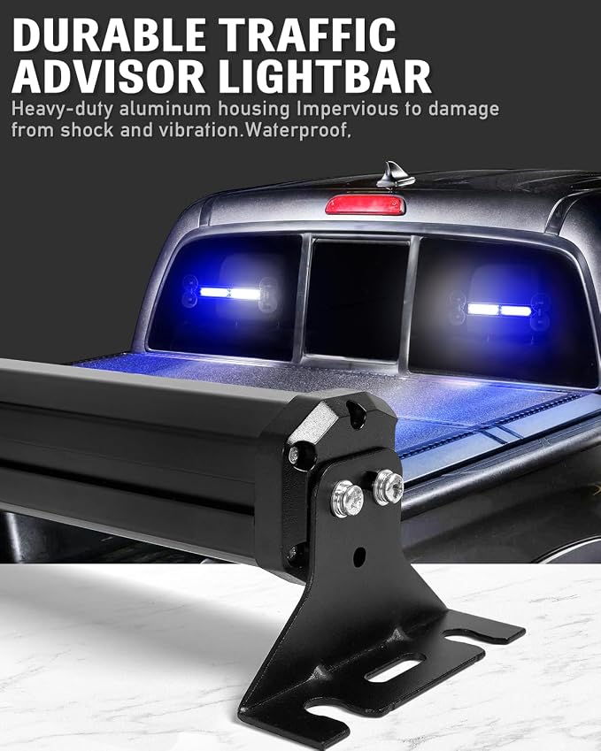 HLauto 1002L Emergency Strobe Traffic Advisor Light Bar: 40LED Dash Safety Warning Flashing Front/Rear Windshield Visor Light for Construction Vehicle, Trucks (2x10.7inch, Blue White)