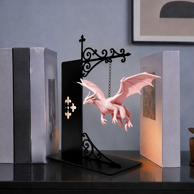Magical Floating Dragon Bookshelf Lamp, Warm LED Dragon Night Light, Fantasy Reading Nook Decor, Unique Gift for Fantasy Lovers and Book Readers (Pink)
