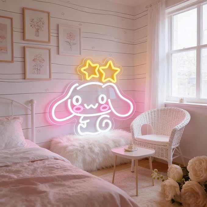 Cinnamoroll Neon Sign for Room Decor, USB Powered LED Lights with Dimmable, Japanese Cartoon Dog Neon Signs, Cute Night Light Gifts for Children (14.96"L x 12.99"W)