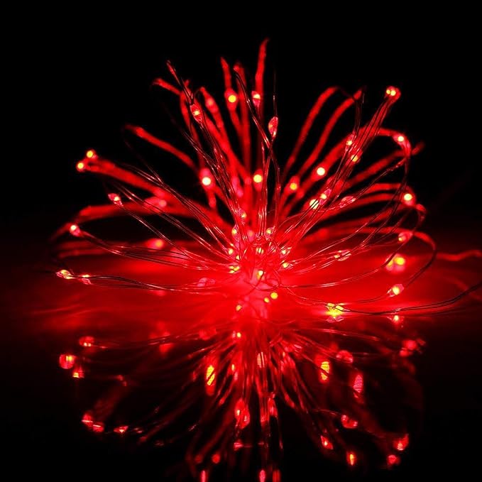 Joomer LED Fairy Lights Battery Operated, 2 Pack Each 16FT 50 LED Cuttable Starry Lights with Timer for Bedroom, Parties, Wedding Christmas Indoor Decor (Red)