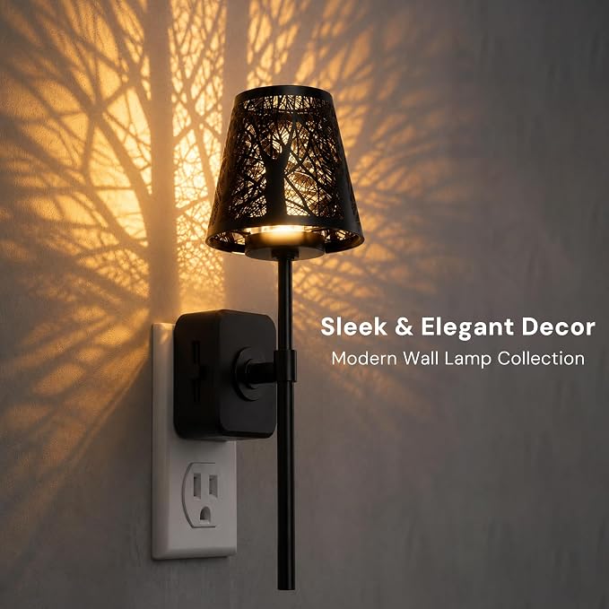 L LOHAS LED Night Lights Plug into Wall, Decor Metal Crafted Night Light | Dusk to Dawn Sensor Vintage Nightlight, 0-100LM Dimmable, for Bedroom Living Room Hallway