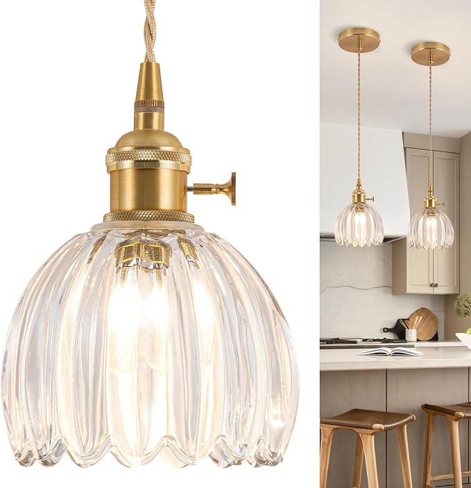 Pendant Light Fixtures,Mini Hanging Lights 5.1Inch E26 Transparent Glass Vintage Pendant Light for Bedroom Living Room Hallway