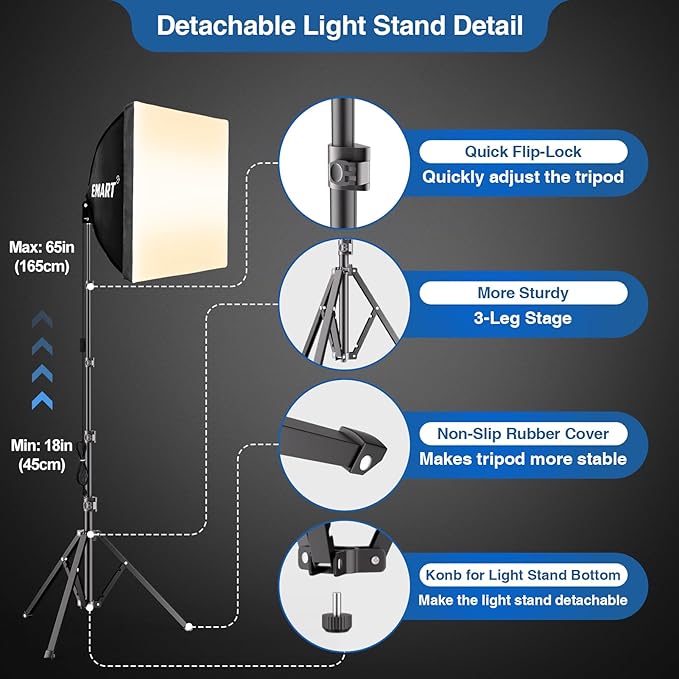 EMART Softbox Lighting Kit, 16"X16" Soft Box, 3000K-6000K 85W LED Bulbs with Remote, 65" Tripod, Professional Softbox Photography Lighting Kit for Studio Lights, Portrait, Video Recording(2PACK)