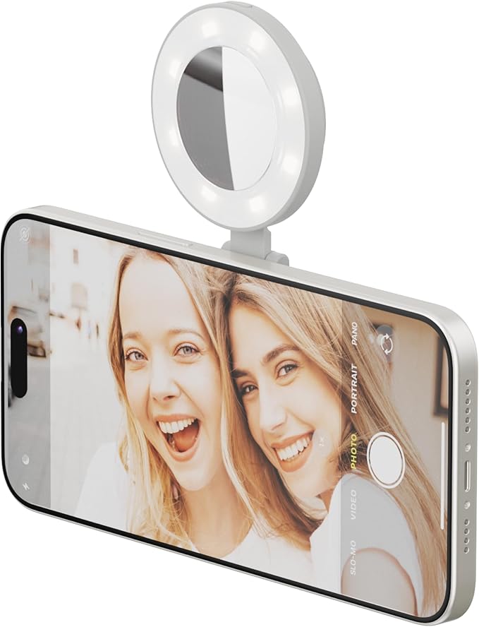 ShiftCam SnapPocket Light - LED Selfie Ring Light with Four Brightness Settings and Built in Battery - Magnetic Mount Snaps on to Any Phone - Flippable Design (Stone)