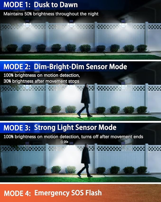 CLAONER Solar Outdoor Lights Motion Sensor 3500LM 288 LED Security Light with Remote Control IP67 Waterproof 4 Heads Flood Lights (6 Pack)