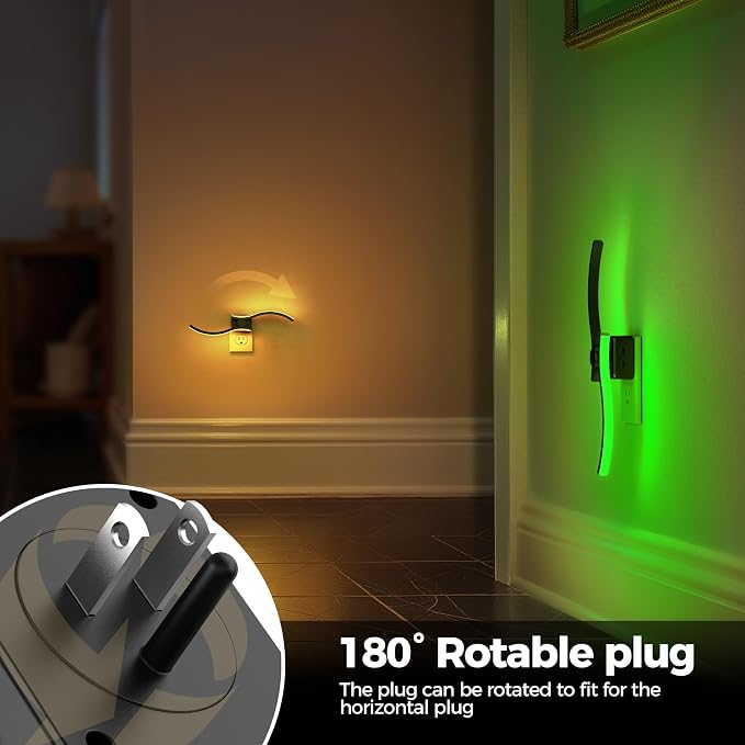Night Lights Plug into Wall,3000K+8 Color Changing Dimmable LED | Night Light 1W 180° Rotating Wall Sconce Dusk to Dawn Sensor Plug in Nightlight for Bathroom Bedroom Hallway Kitchen