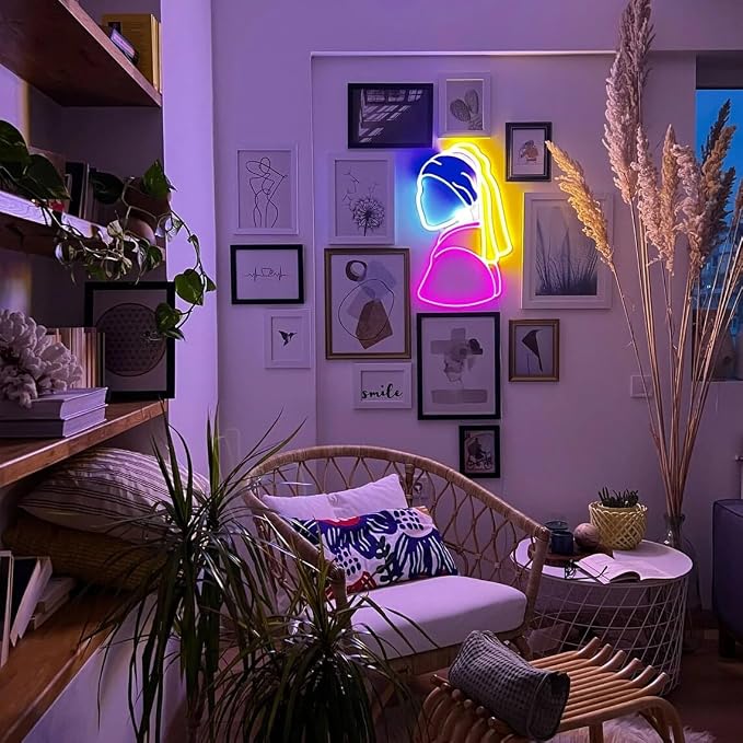 Neon Signs for Wall Decor Pearl Girl LED Sign Neon Lights for Bedroom Party Birthday Room Man Cave Decor,9.5x15 inches